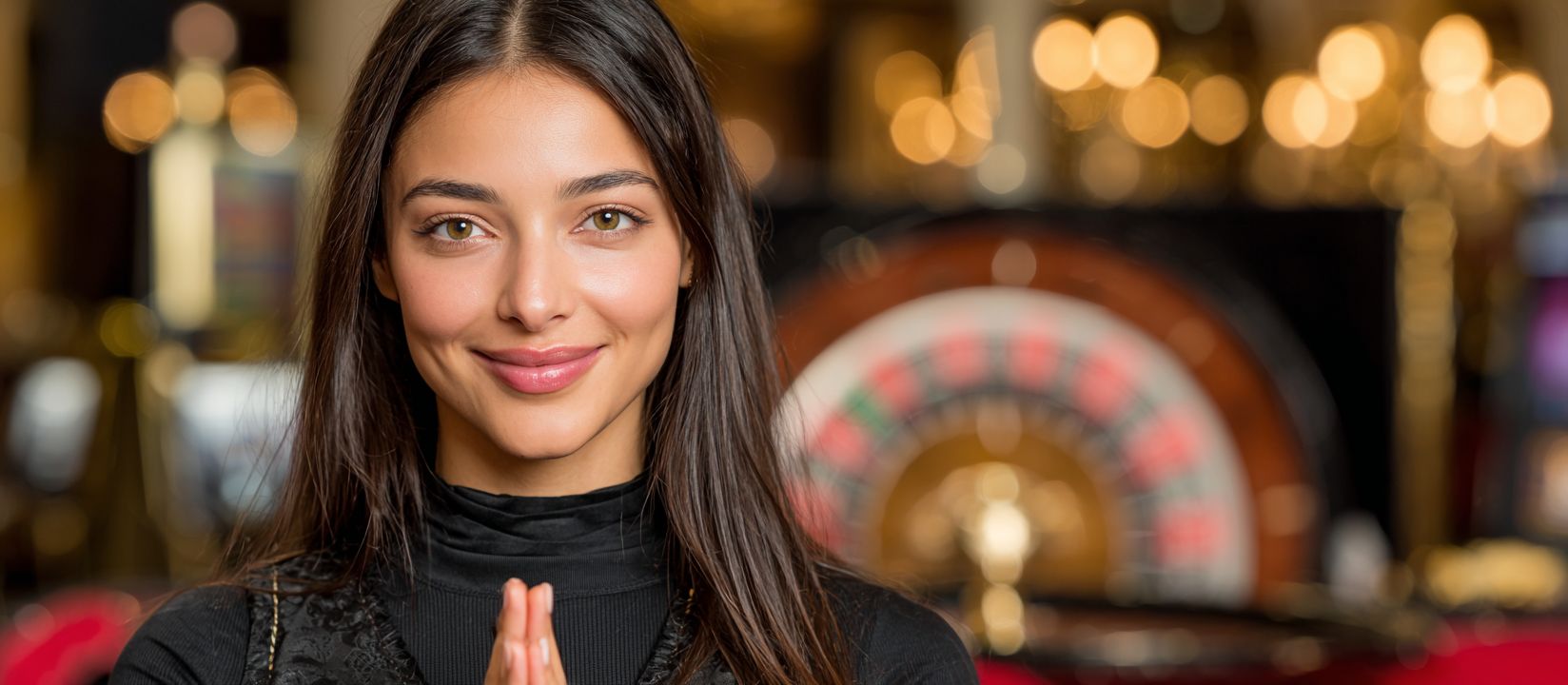 Join DB222 casino today and enjoy live dealer games Smiling casino dealer in elegant vest inviting players to join, surrounded by poker chips at DB222 casino