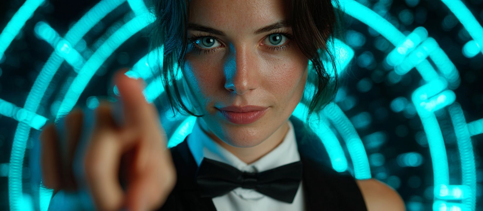 Login now and unlock your DB222 casino account Beautiful woman in traditional jewelry smiling and pointing at the login screen of DB222 casino